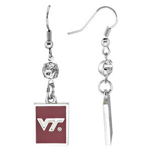 Virginia Tech Hokies Women's Square Dangle Earrings, Fish Hook, NCAA